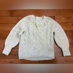 Abercrombie Kids Floral Embroidered Lightweight Cable Knit Sweater